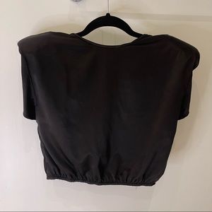 Zara satin effect black crop top with shoulder pads size small